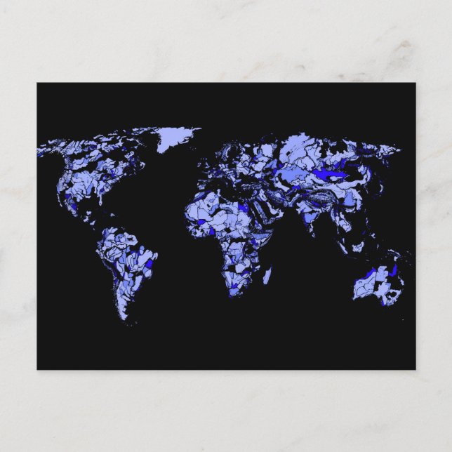 Blue black world map postcard (Front)