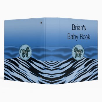 Blue & Black Zebra Glitter Baby Shower Binder by StarStruckDezigns at Zazzle