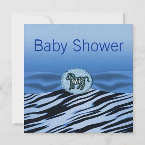 Blue &amp; Black Zebra Glitter Baby Shower Announcement