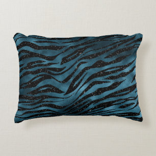 Blue Black Zebra Print Ombre Accent Pillow