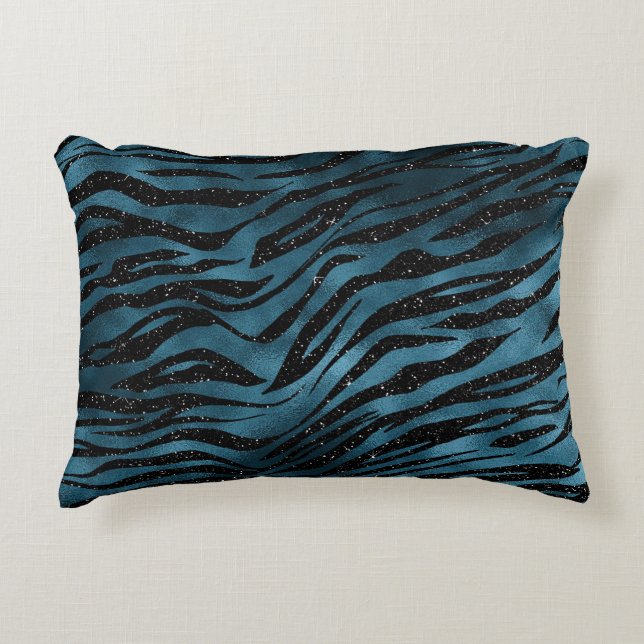 Blue Black Zebra Print Ombre Accent Pillow (Front)
