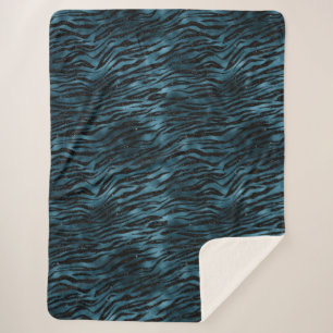 Blue Black Zebra Print Ombre Sherpa Blanket