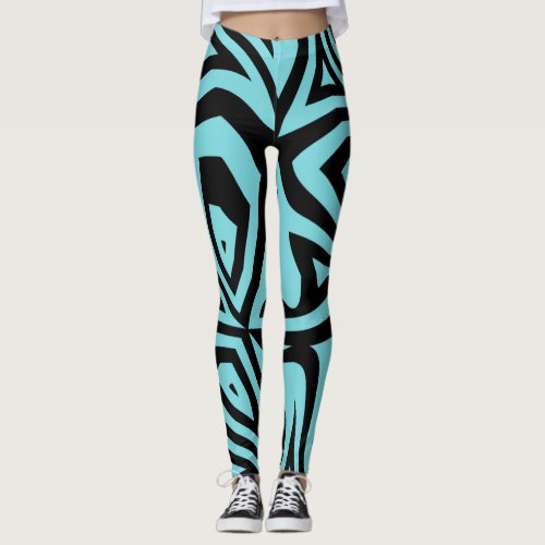 Blue  Black Zebra Stripes Womens Leggings