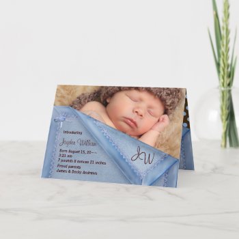 Blue Blanket Boy Photo Birth Annoncement Cards by BabyCentral at Zazzle