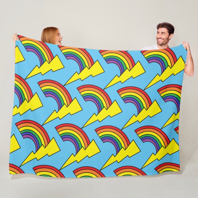 Blue Blanket with Rainbows and Lightning Bolts (In Situ)