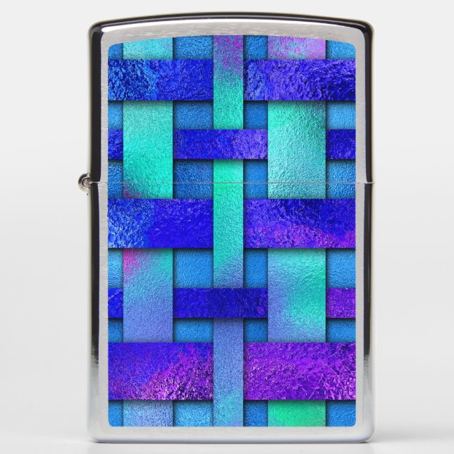 Blue Blaze Faux Metallic Paint Weaved Effect Zippo Lighter (Front)