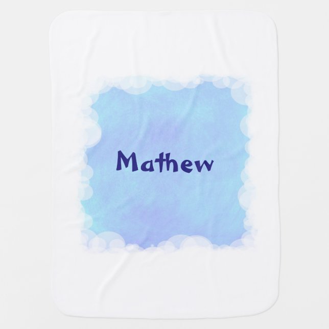 Blue Blends White Clouds Personalized Baby Blanket (Front)