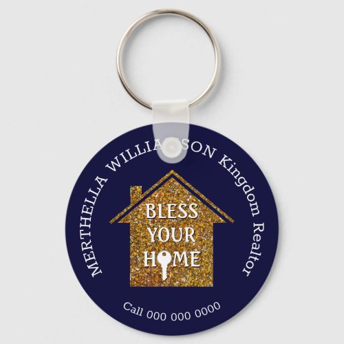 Blue BLESS YOUR HOME Real Estate Realtor Keychain
