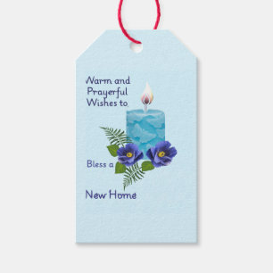 Blue blessed candle for a new home gift tags