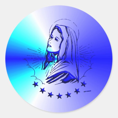 Blue Blessed Virgin Mary _ Mother of God Classic Round Sticker