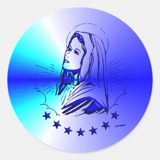 Blue Blessed Virgin Mary - Mother of God Classic Round Sticker (Front)