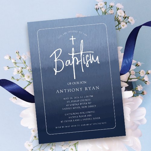 Blue Blessings Baptism Invitation