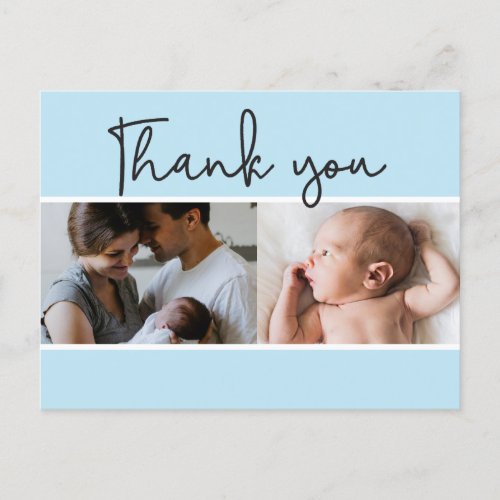 Blue Blessings Elegant Baby Photo Birth Announcem Announcement Postcard