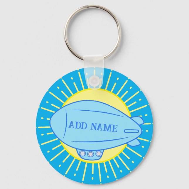 Blue Blimp Balloon Custom Keychain (Front)