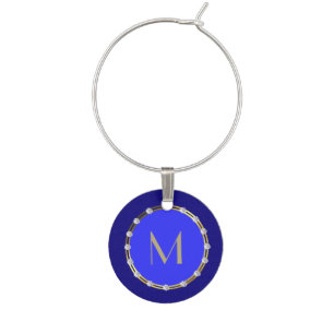 Blue, Bling, and Monogram Wine Glass Charm