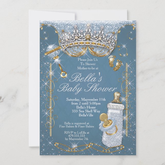 Blue Bling Glitter Baby Shower Invitations (Front)
