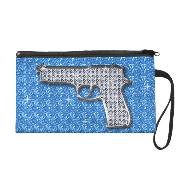 Blue Bling Glitter Gun On Blue Wristlet Clutches