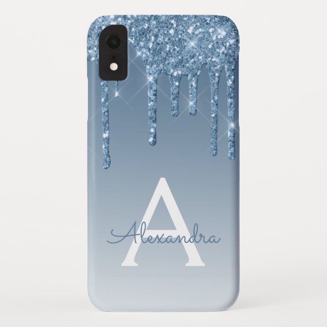 Blue Bling | Luxury Sparkle Glitter Monogram Case-Mate iPhone Case (Back)