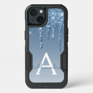 Blue Bling Luxury Sparkle Glitter Monogram iPhone 13 Case