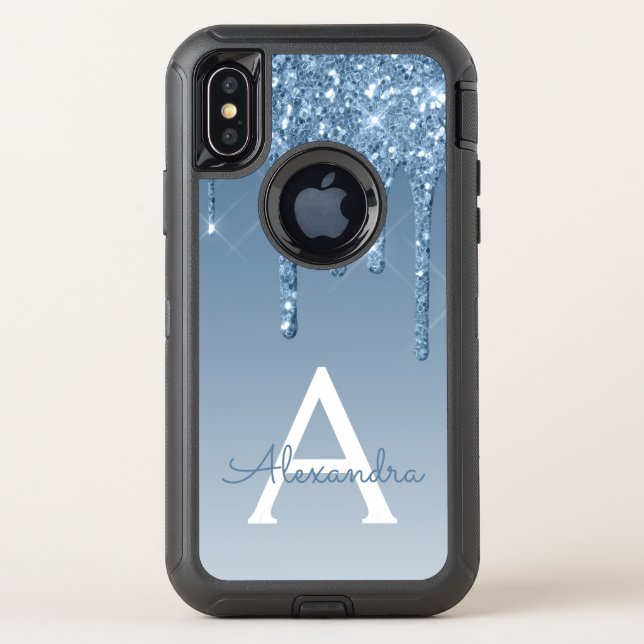 Blue Bling | Luxury Sparkle Glitter Monogram Otterbox iPhone Case (Back)