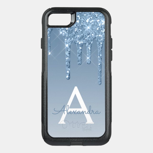 Blue Bling | Luxury Sparkle Glitter Monogram Otterbox iPhone Case (Back)