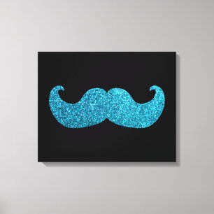 Blue Bling mustache  (Faux Glitter Graphic) Canvas Print