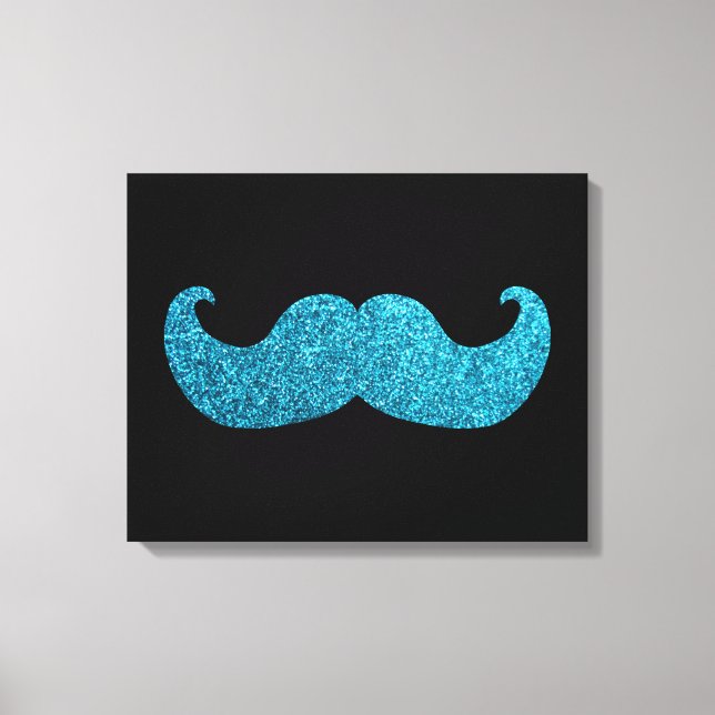 Blue Bling mustache  (Faux Glitter Graphic) Canvas Print (Front)