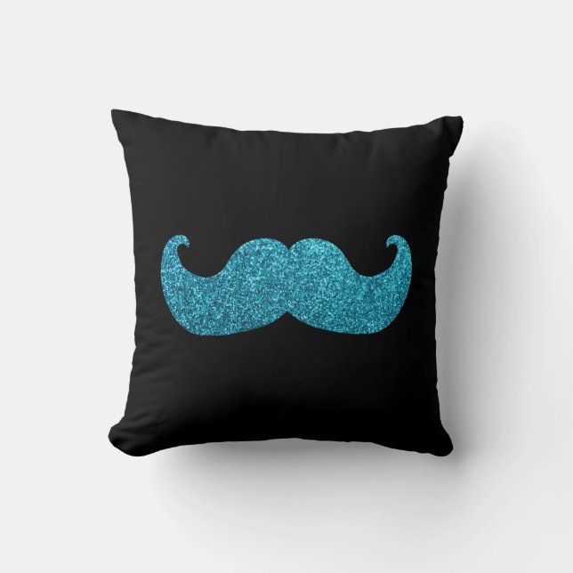 Blue Bling mustache  (Faux Glitter Graphic) Throw Pillow (Front)