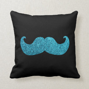 Blue Bling mustache  (Faux Glitter Graphic) Throw Pillow