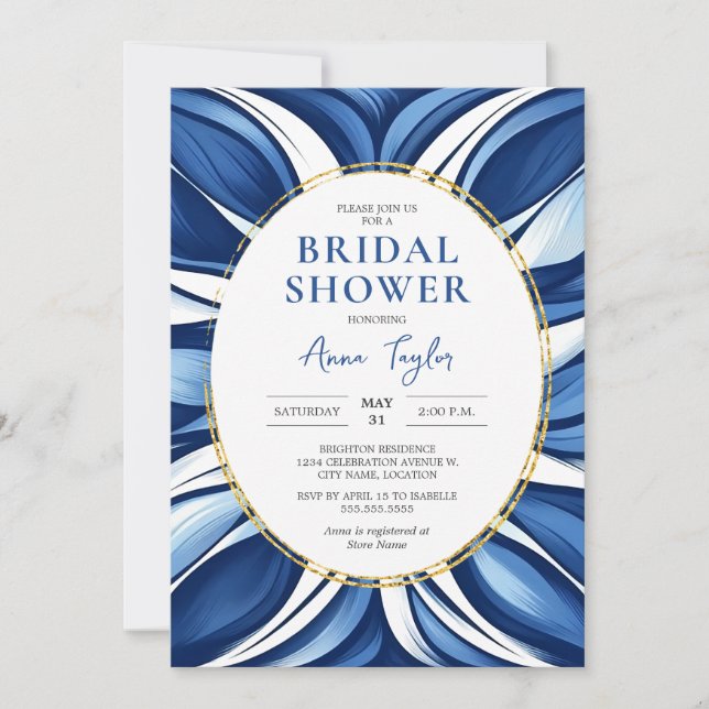 Blue Bliss Organic Floral Bridal Shower Invitation (Front)