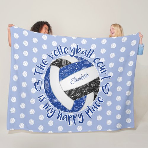 blue black boho volleyball court is my happy place fleece blanket