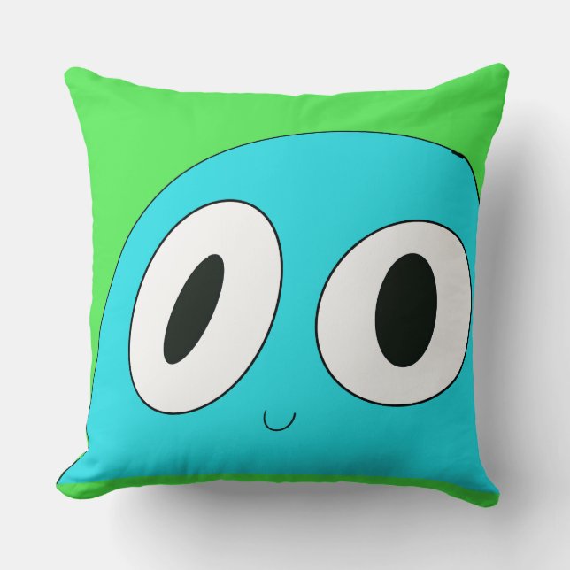 Blue Blob Blue Background Funny Happy  Throw Pillow (Front)