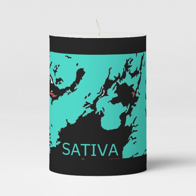 BLUE BLOB SATIVA PILLAR CANDLE (Front)