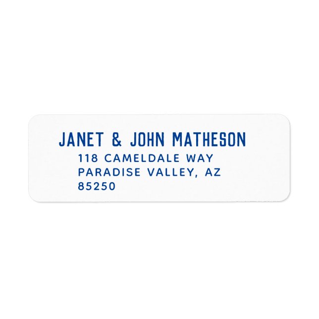 Blue Block Letter Easy To Read Return Address Label (Front)