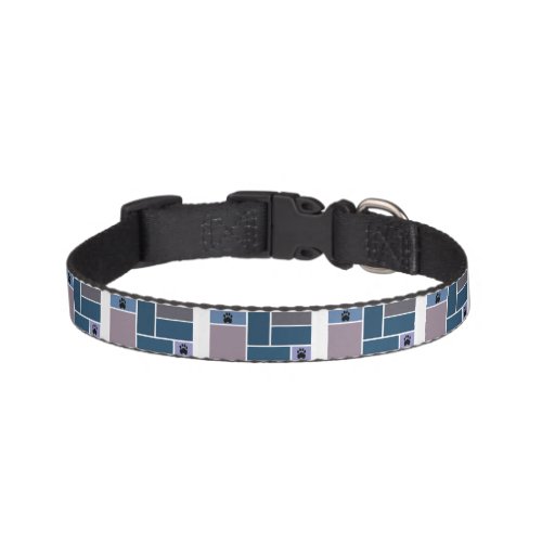Blue Block Retro Design Dog Collar