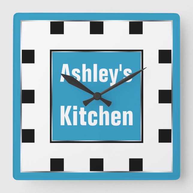 Blue Block Square Personalized Wall Clock (Front)