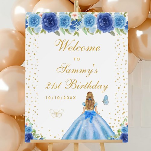 Blue Blonde Hair Girl Birthday Party Welcome Foam Board