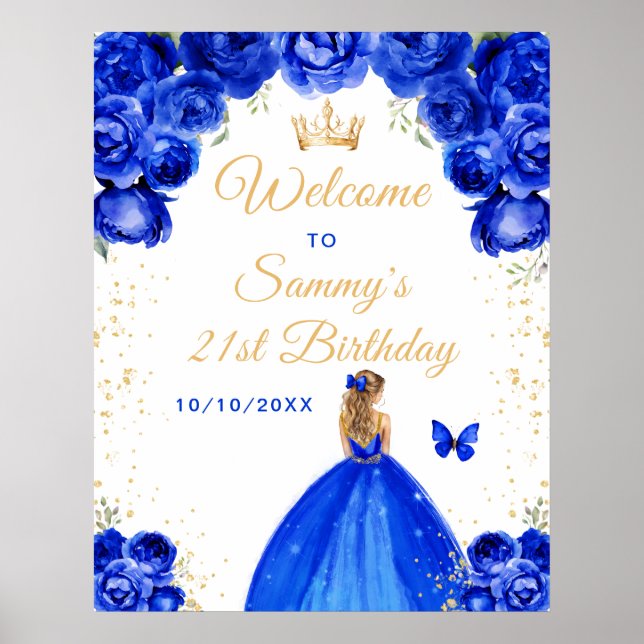 Blue Blonde Hair Princess Birthday Welcome Poster (Front)