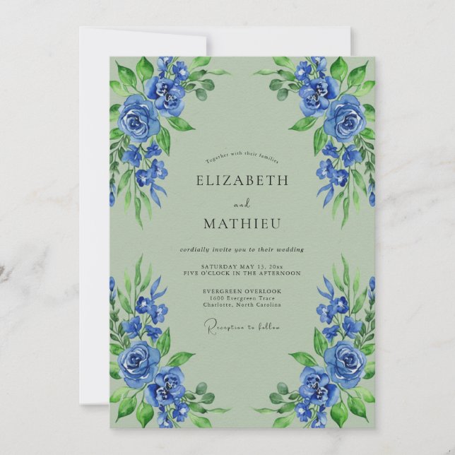 Blue Bloom Botanical Wedding Invitation (Front)