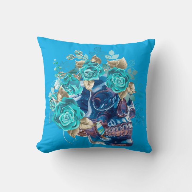 Blue Bloom Requiem Throw Pillow (Front)
