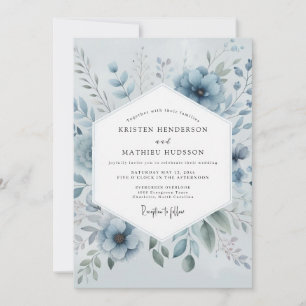 Blue Bloom Romantic Wedding Invitation