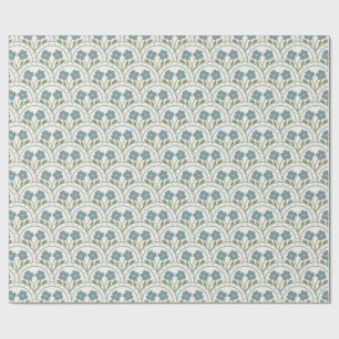 Blue Bloom Scallop Repeat Pattern Wrapping Paper