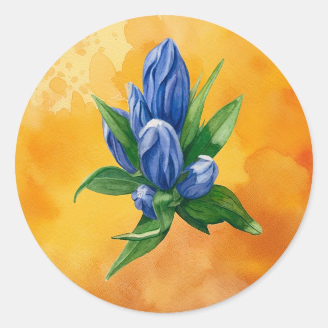 Blue Bloom – Watercolor Floral Circle Sticker (Front)