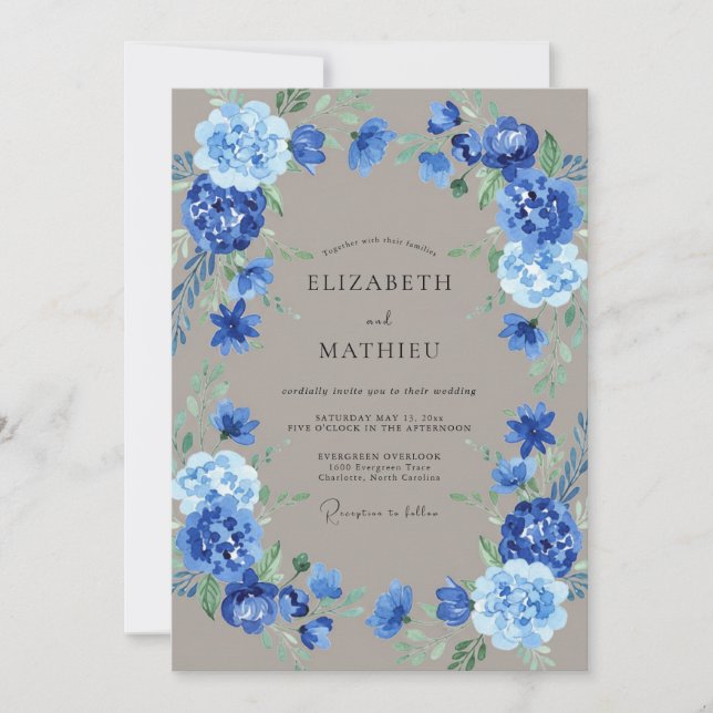 Blue Bloom Wreath Wedding Invitation (Front)
