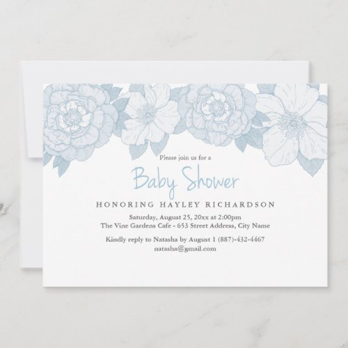 Blue Blooming Baby Shower Invitation
