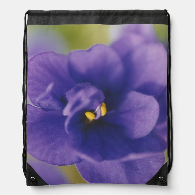 Blue Blooming Flower of Violet Saintpaulia Zoomed Drawstring Bag (Front)
