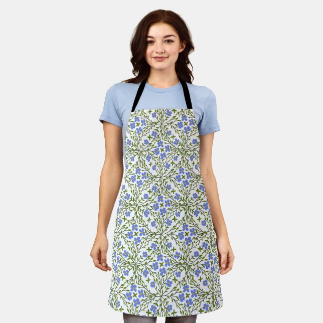 Blue Blooms Ditsy Floral Pattern Apron (Worn)