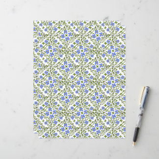 Blue Blooms Ditsy Floral Pattern Flat Paper Sheet