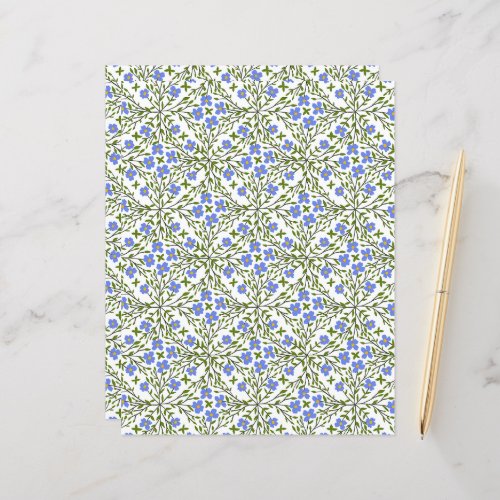 Blue Blooms Ditsy Floral Pattern Flat Paper Sheet