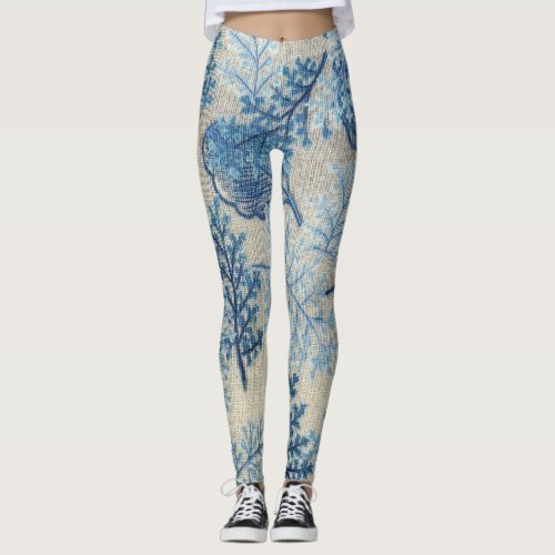 Blue Blooms Floral Leggings